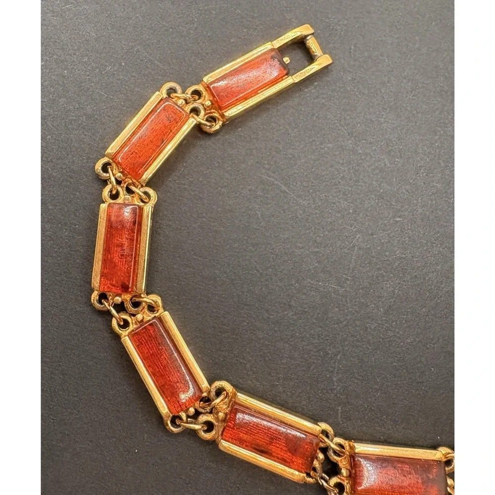 Vintage Emmons Faux Tortoise Shell Acrylic Lucite‎ Bar Gold Tone Link Bracelet